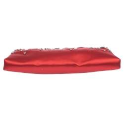 Pre Owned Valentino Red Satin Crystal-Embellished Frame Clutch