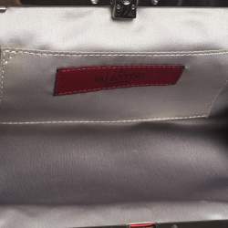Pre Owned Valentino Red Satin Crystal-Embellished Frame Clutch