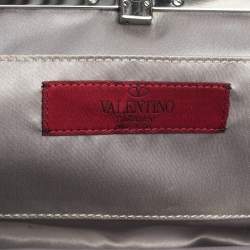 Pre Owned Valentino Red Satin Crystal-Embellished Frame Clutch