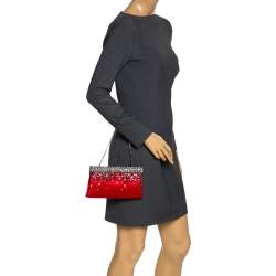 Pre Owned Valentino Red Satin Crystal-Embellished Frame Clutch