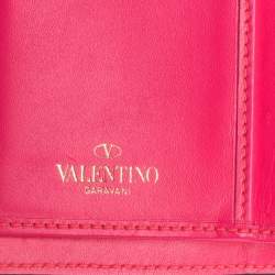 Pre Owned Valentino Neon Pink Leather Rockstud Wristlet Flap Clutch