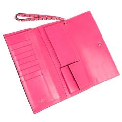 Pre Owned Valentino Neon Pink Leather Rockstud Wristlet Flap Clutch