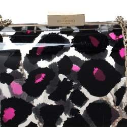 Pre Owned Valentino Pink Leopard Print Plexiglass Chain Clutch