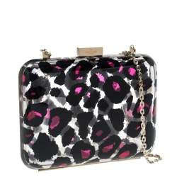Pre Owned Valentino Pink Leopard Print Plexiglass Chain Clutch