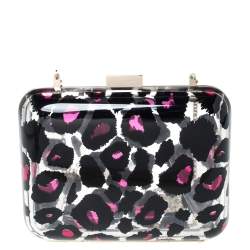 Pre Owned Valentino Pink Leopard Print Plexiglass Chain Clutch