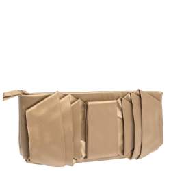 Pre Owned Valentino Gold Satin Pleated Clutch