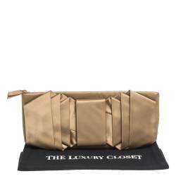 Pre Owned Valentino Gold Satin Pleated Clutch