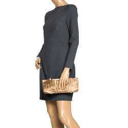 Pre Owned Valentino Gold Satin Pleated Clutch