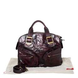 Pre Owned Valentino Dark Burgundy Leather Triple Zip Satchel