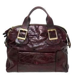 Pre Owned Valentino Dark Burgundy Leather Triple Zip Satchel