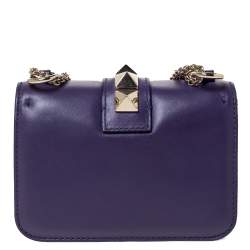 Pre Owned Valentino Purple Leather Mini Rockstud Glam Lock Flap Bag