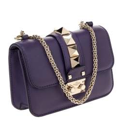 Pre Owned Valentino Purple Leather Mini Rockstud Glam Lock Flap Bag