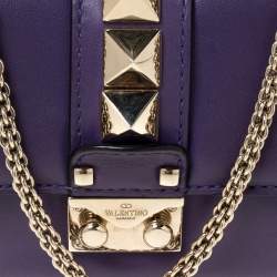 Pre Owned Valentino Purple Leather Mini Rockstud Glam Lock Flap Bag