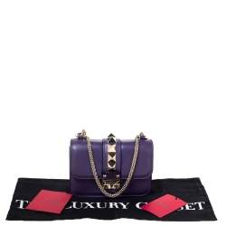 Pre Owned Valentino Purple Leather Mini Rockstud Glam Lock Flap Bag