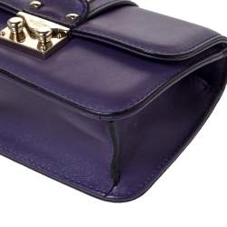 Pre Owned Valentino Purple Leather Mini Rockstud Glam Lock Flap Bag