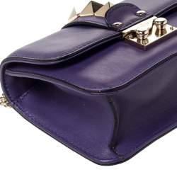 Pre Owned Valentino Purple Leather Mini Rockstud Glam Lock Flap Bag