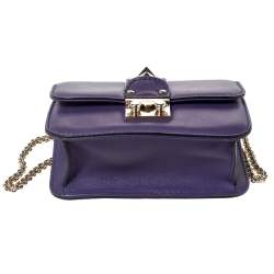 Pre Owned Valentino Purple Leather Mini Rockstud Glam Lock Flap Bag