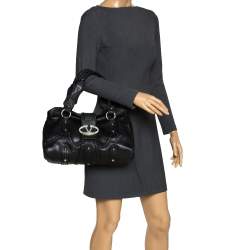 Pre Owned Valentino Black Leather Crystal Embellished Catch Satchel