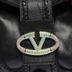 Pre Owned Valentino Black Leather Crystal Embellished Catch Satchel