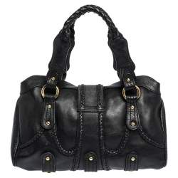 Pre Owned Valentino Black Leather Crystal Embellished Catch Satchel