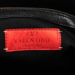 Pre Owned Valentino Black Leather Crystal Embellished Catch Satchel