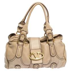 Pre Owned Valentino Beige Soft Leather Catch Satchel