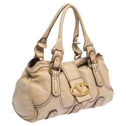 Pre Owned Valentino Beige Soft Leather Catch Satchel