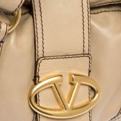 Pre Owned Valentino Beige Soft Leather Catch Satchel