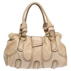 Pre Owned Valentino Beige Soft Leather Catch Satchel