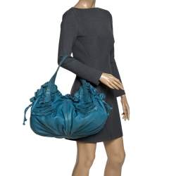 Pre Owned Valentino Blue Leather Ruffle Idylle Hobo