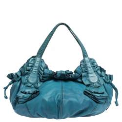 Pre Owned Valentino Blue Leather Ruffle Idylle Hobo