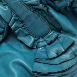 Pre Owned Valentino Blue Leather Ruffle Idylle Hobo