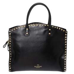 Pre Owned Valentino Black Leather Medium Rockstud Satchel