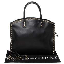 Pre Owned Valentino Black Leather Medium Rockstud Satchel