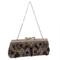 Pre Owned Valentino Multicolor Beaded Fabric Crystal Embellishment Frame Chain Clutch