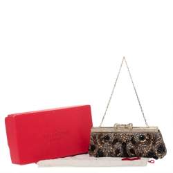 Pre Owned Valentino Multicolor Beaded Fabric Crystal Embellishment Frame Chain Clutch
