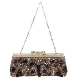 Pre Owned Valentino Multicolor Beaded Fabric Crystal Embellishment Frame Chain Clutch