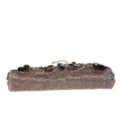 Pre Owned Valentino Multicolor Beaded Fabric Crystal Embellishment Frame Chain Clutch