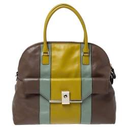 Pre Owned Valentino Tri Color Stripe Leather Front Pocket Satchel