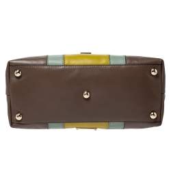 Pre Owned Valentino Tri Color Stripe Leather Front Pocket Satchel