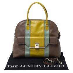 Pre Owned Valentino Tri Color Stripe Leather Front Pocket Satchel
