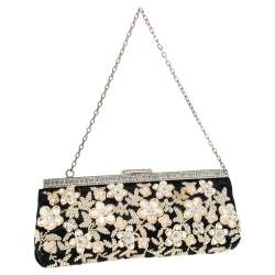 مملوكة مسبقًا Valentino Black Satin Embellished Chain Clutch