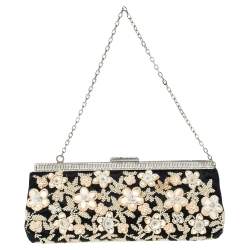 مملوكة مسبقًا Valentino Black Satin Embellished Chain Clutch