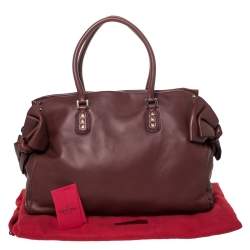 Pre Owned Valentino Burgundy Studded Soft Leather Bow Tote