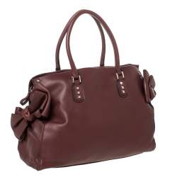 Pre Owned Valentino Burgundy Studded Soft Leather Bow Tote