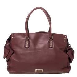 Pre Owned Valentino Burgundy Studded Soft Leather Bow Tote