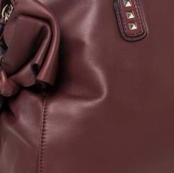 Pre Owned Valentino Burgundy Studded Soft Leather Bow Tote