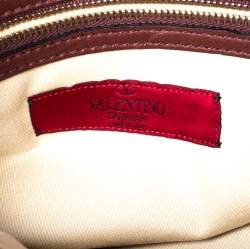 Pre Owned Valentino Burgundy Studded Soft Leather Bow Tote