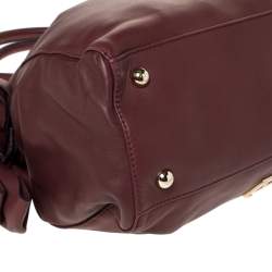 Pre Owned Valentino Burgundy Studded Soft Leather Bow Tote