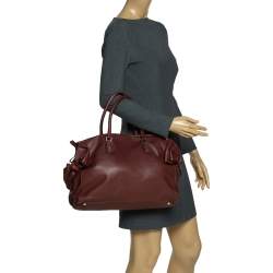 Pre Owned Valentino Burgundy Studded Soft Leather Bow Tote